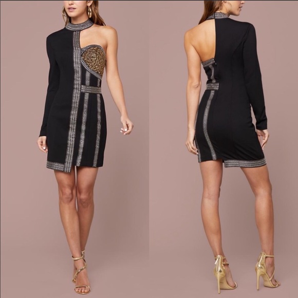 bebe Dresses & Skirts - Bebe Black Asymmetrical Beaded Corset Mini Dress